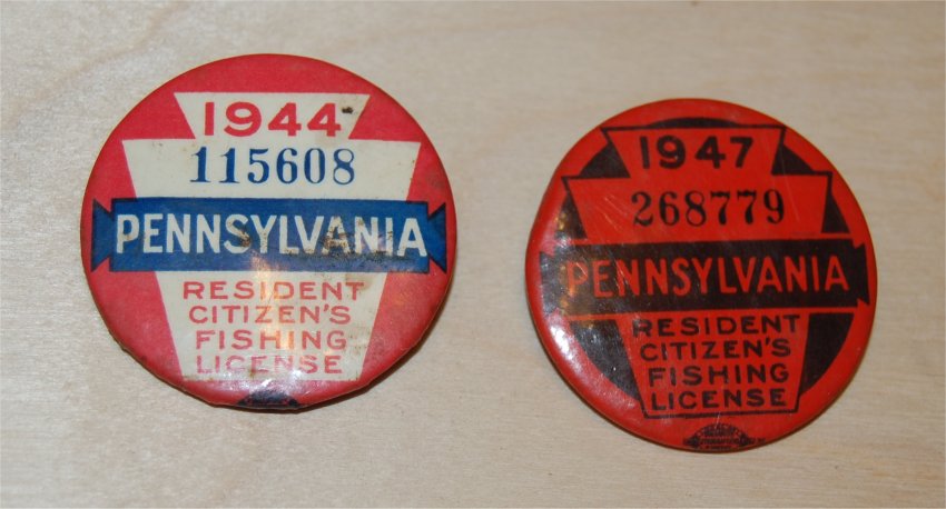 Pennsylvania Fishing Licenses - Two PA license badges